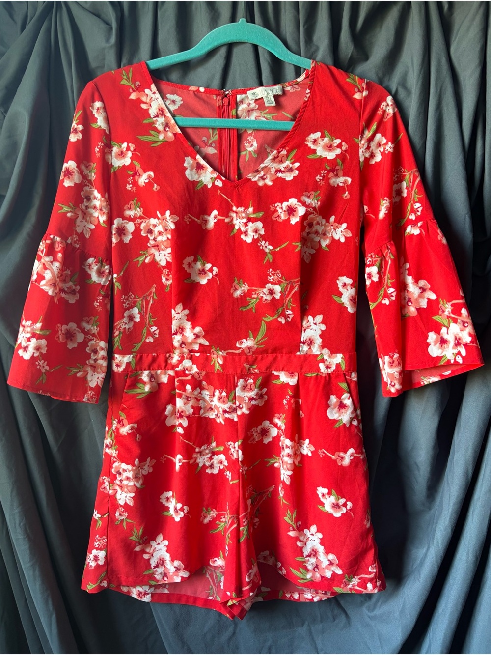 Lila Rose Red Floral Jumper Romper Shorts